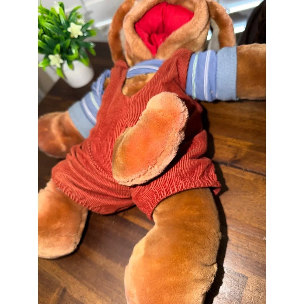 Vintage Wrinkles Dog Hand Puppet Ganz Heritage Red Corduroy Overalls 18 inch